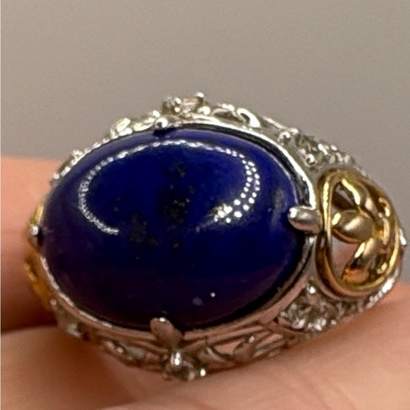 925 Sterling Silver Lapis Lazuli & White Topaz Fleur De Lis Boutique Ring 8.5 - Picture 12 of 12